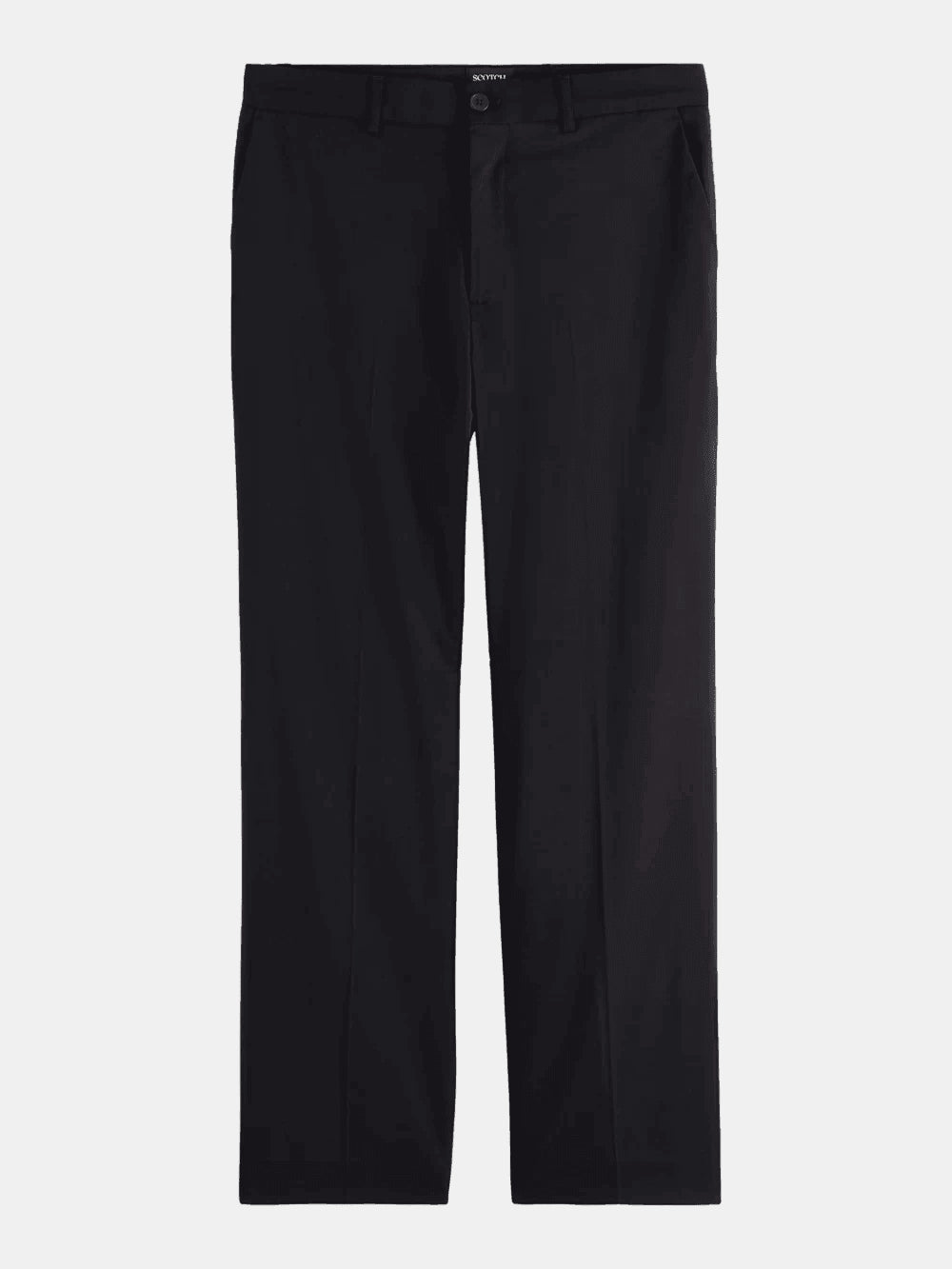 core-relaxed-straight-fit-cool-wool-blend-chino-black front view by Scotch & Soda