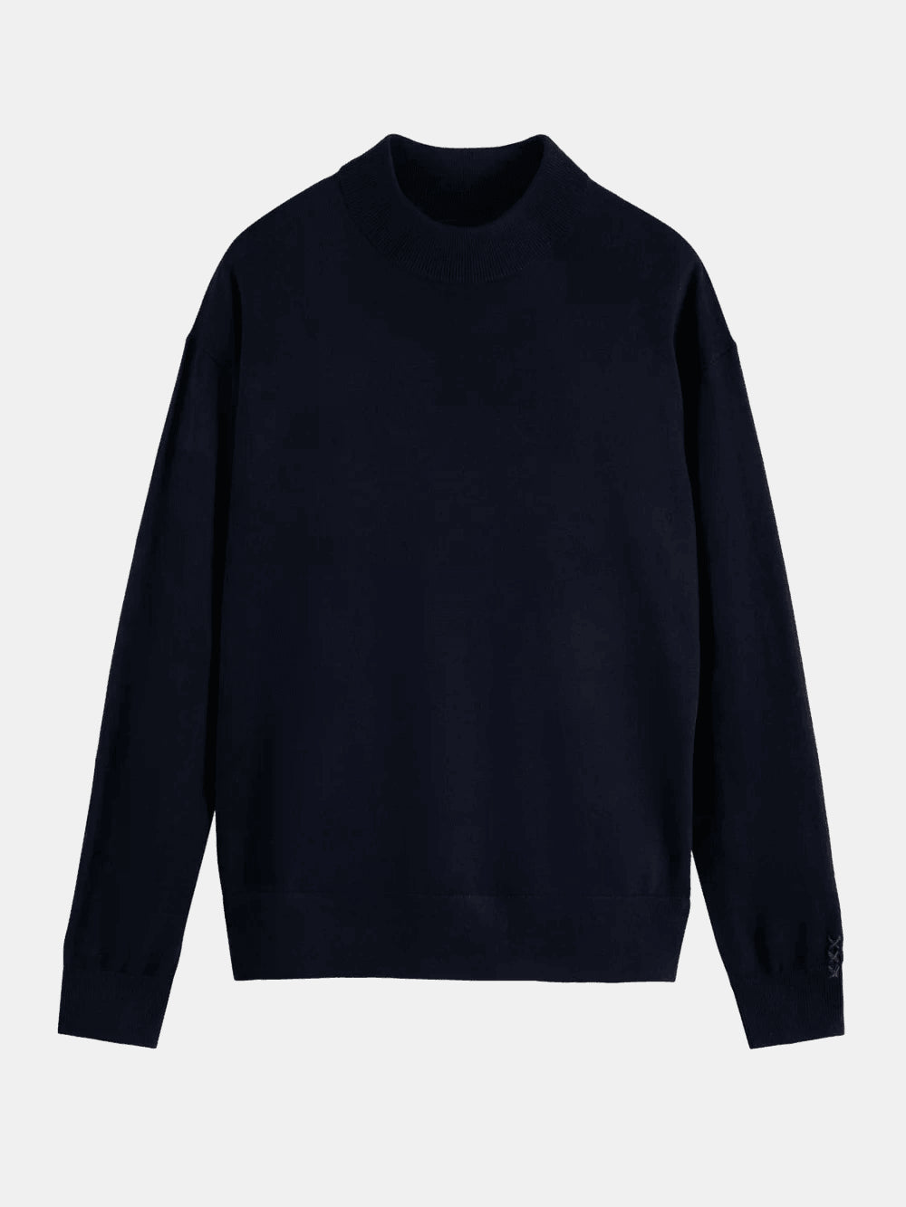 core-dropped-shoulder-mock-neck-pullover-navy front view by Scotch & Soda