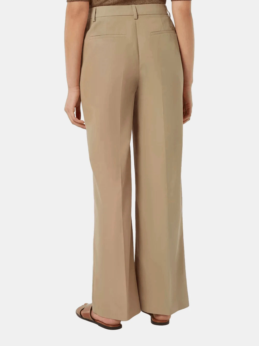 Edie Tailored Wide-Leg Fixed Belt Pant (Medium Beige) back view showing fit and finish by Scotch & Soda
