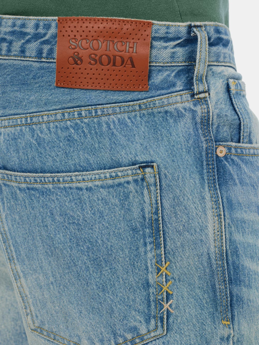 The Beat Bootcut Jeans Vintage Touch (Navy) detail shot of fabric and craftsmanship by Scotch & Soda