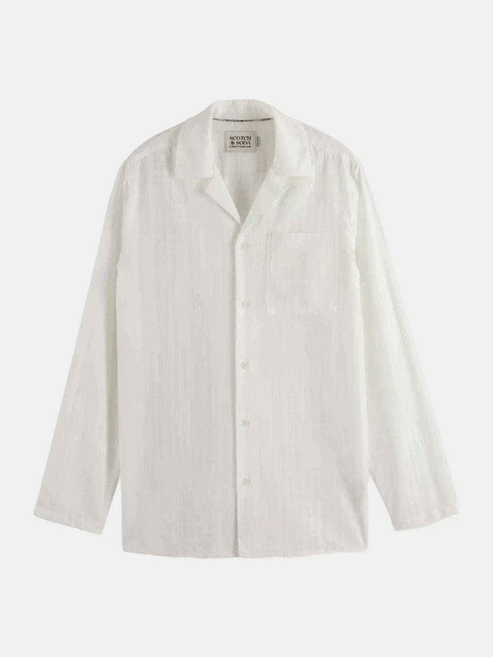 Cotton voile regular fit shirt (White Traditional) front view showing fit and finish by Scotch & Soda
