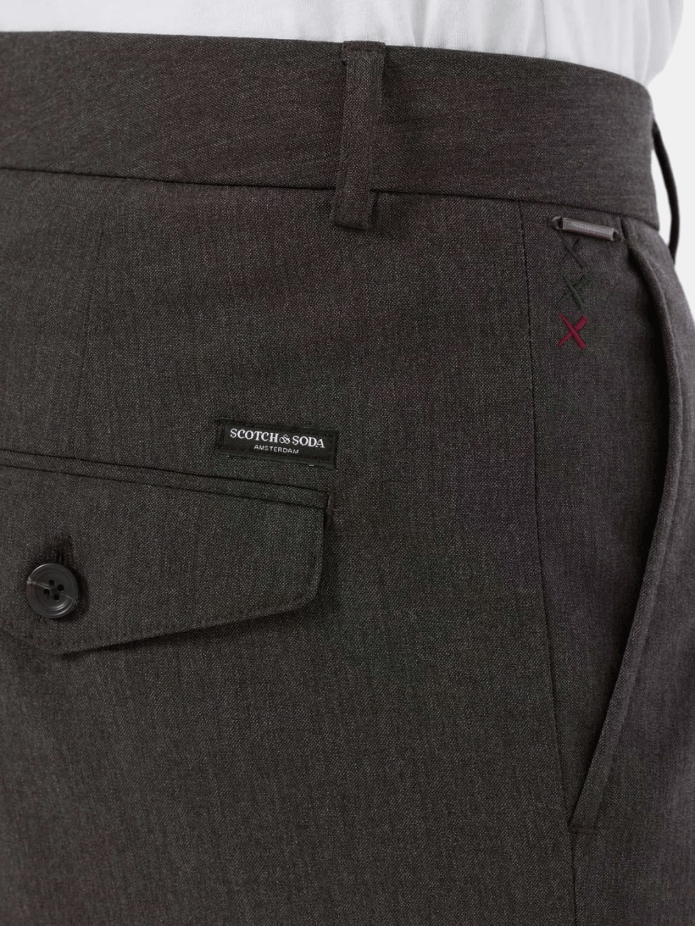 Melange With Pocket Detail Wide Fit Chino (Dark Grey) detail shot of fabric and craftsmanship by Scotch & Soda