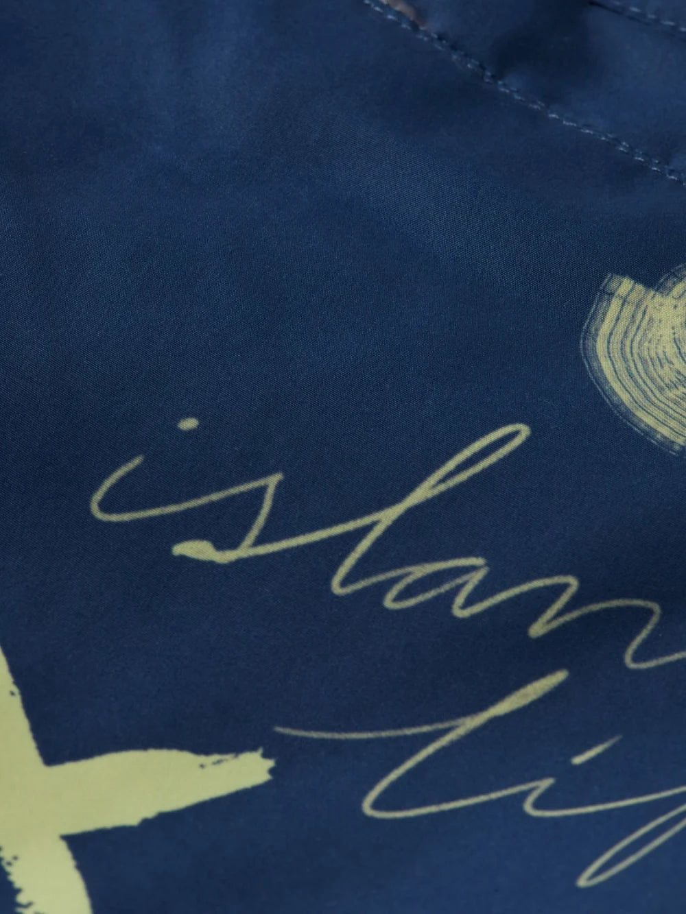 Printed Long-Length Swimshort (Navy) detail shot of fabric and craftsmanship by Scotch & Soda