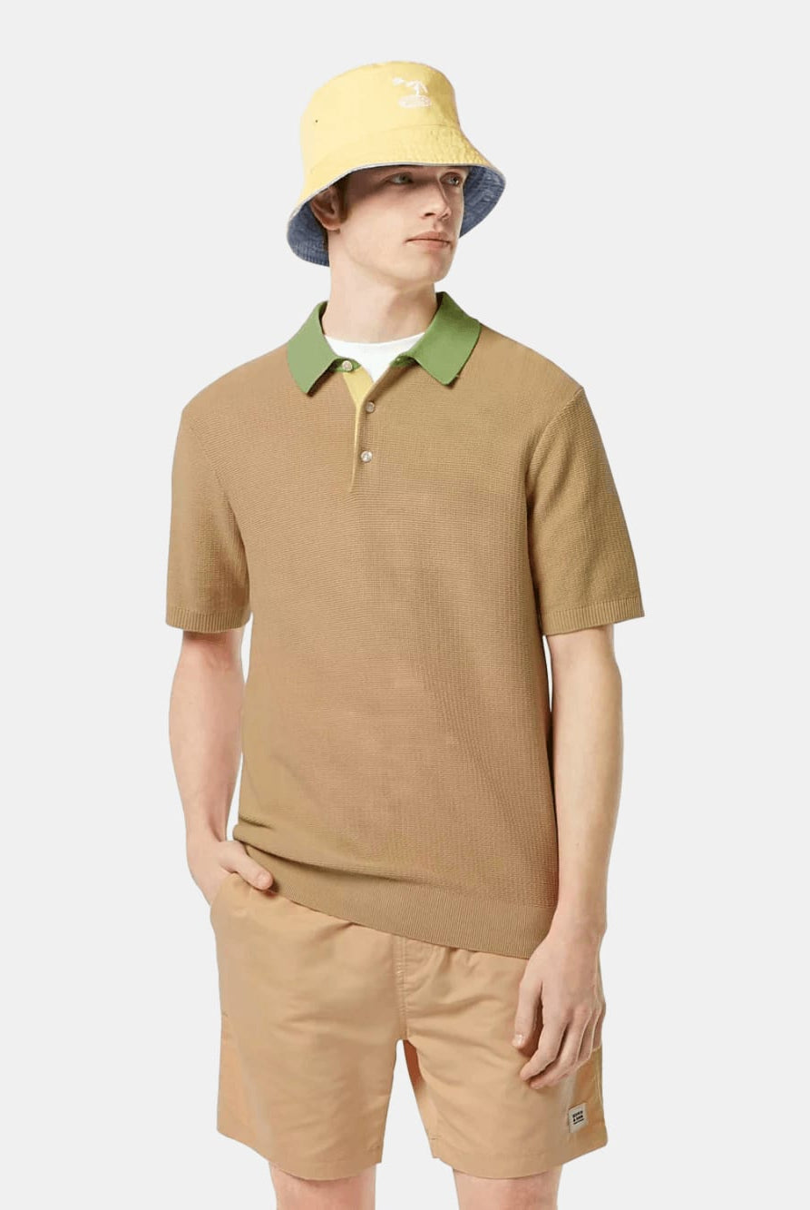 structured-knitted-polo-medium-beige detail shot by Scotch & Soda