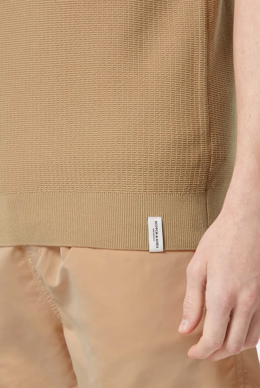 structured-knitted-polo-medium-beige detail shot by Scotch & Soda
