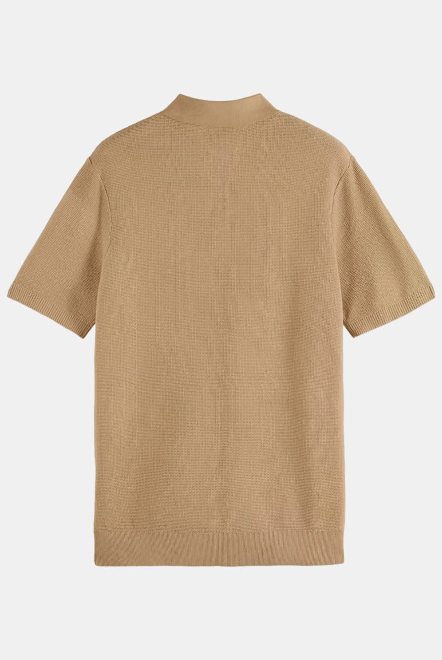 structured-knitted-polo-medium-beige back view by Scotch & Soda