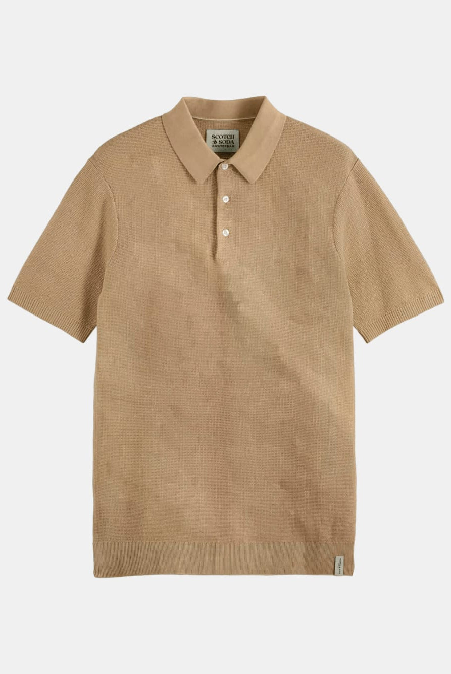 structured-knitted-polo-medium-beige front view by Scotch & Soda