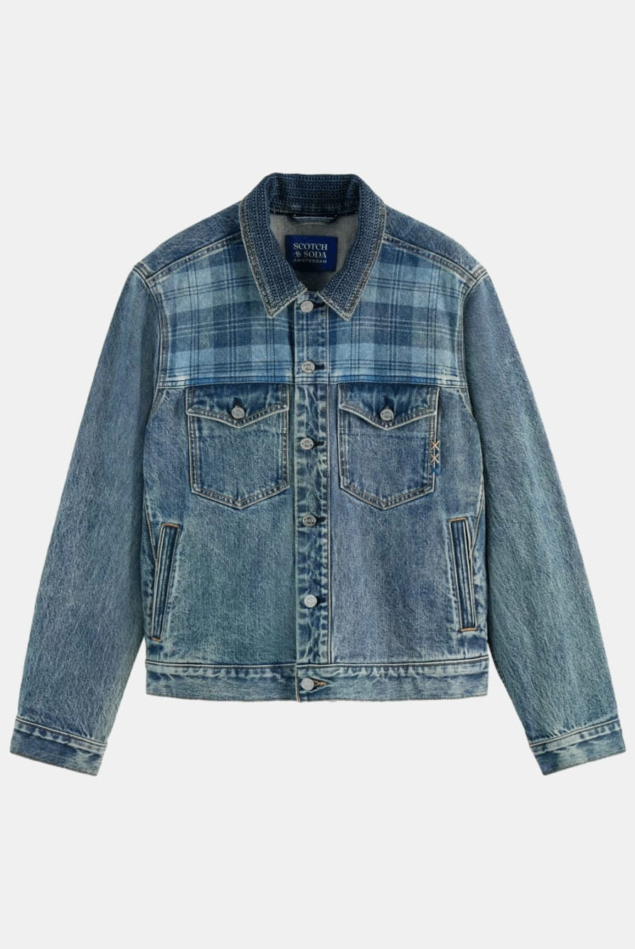 denim-trucker-jacket-with-contrast-panelling back view by Scotch & Soda