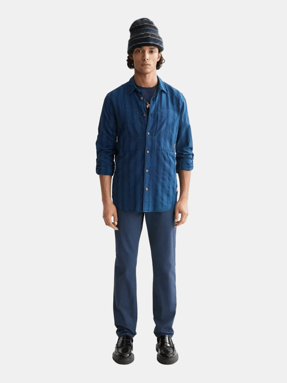 Textured indigo shirt in special striped weave - Scotch & Soda