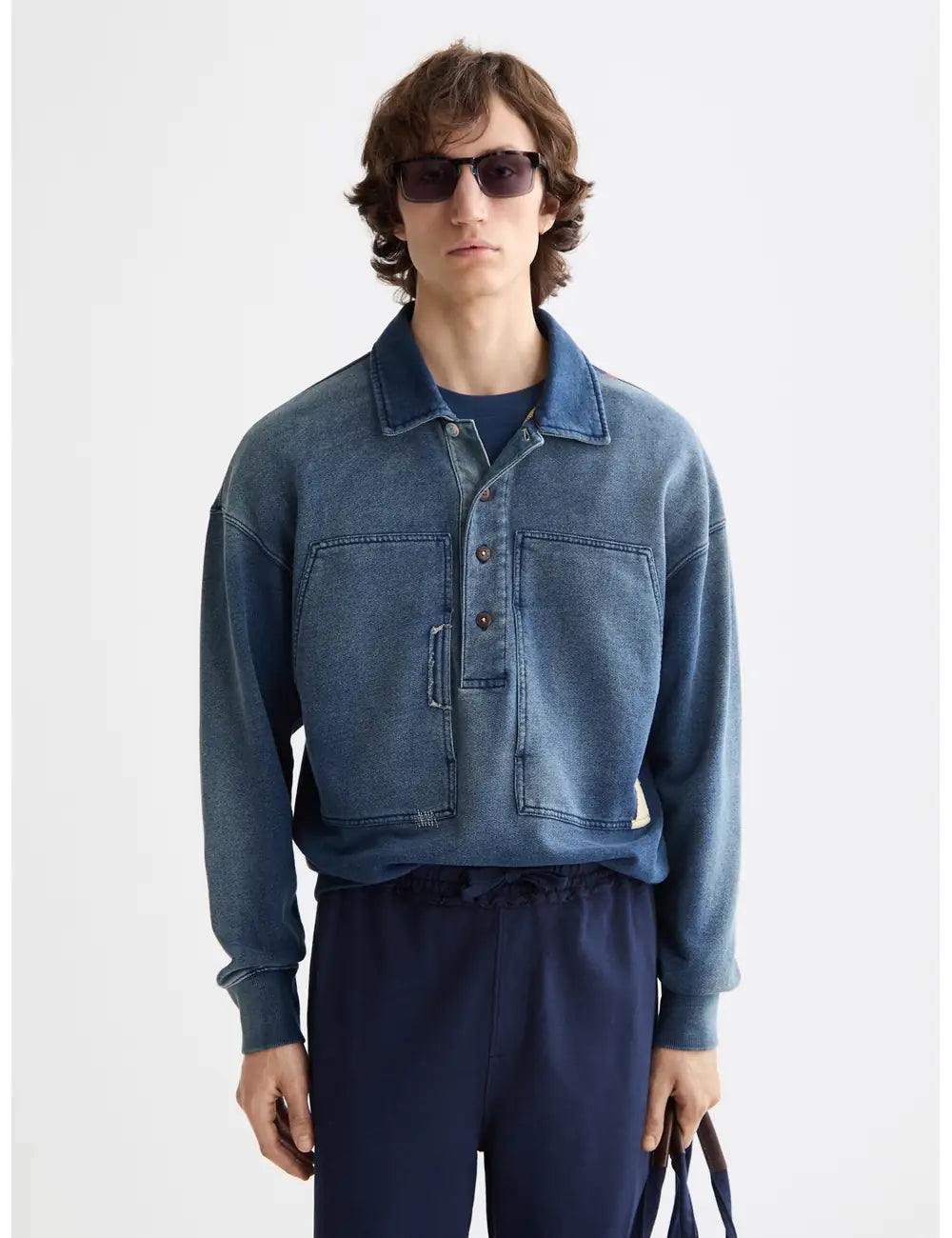 Worked Out Popover Sweat close-up on model showing fit and detail by Scotch & Soda