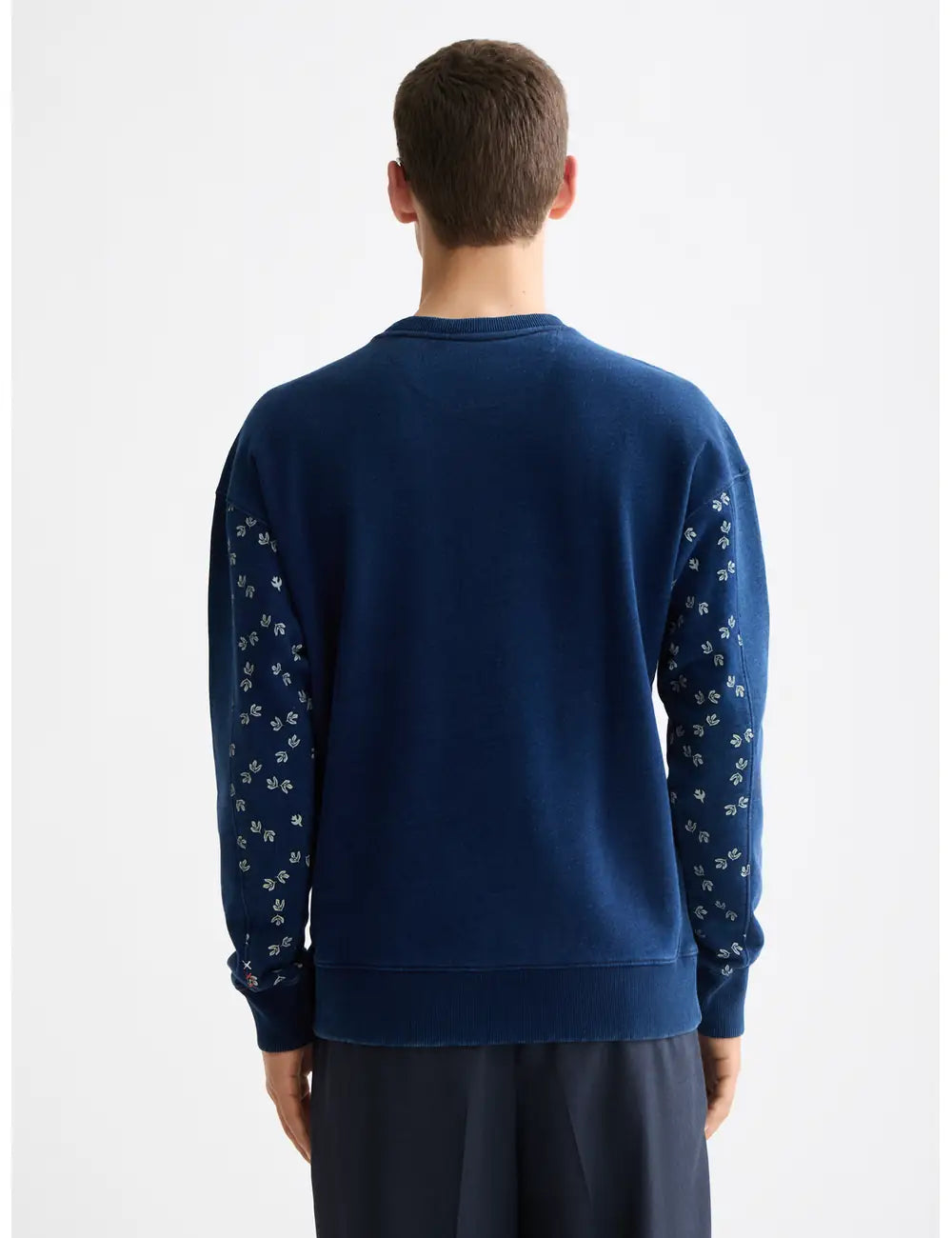 Indigo Crew Neck Sweat With Print Details back view showing fit and finish by Scotch & Soda