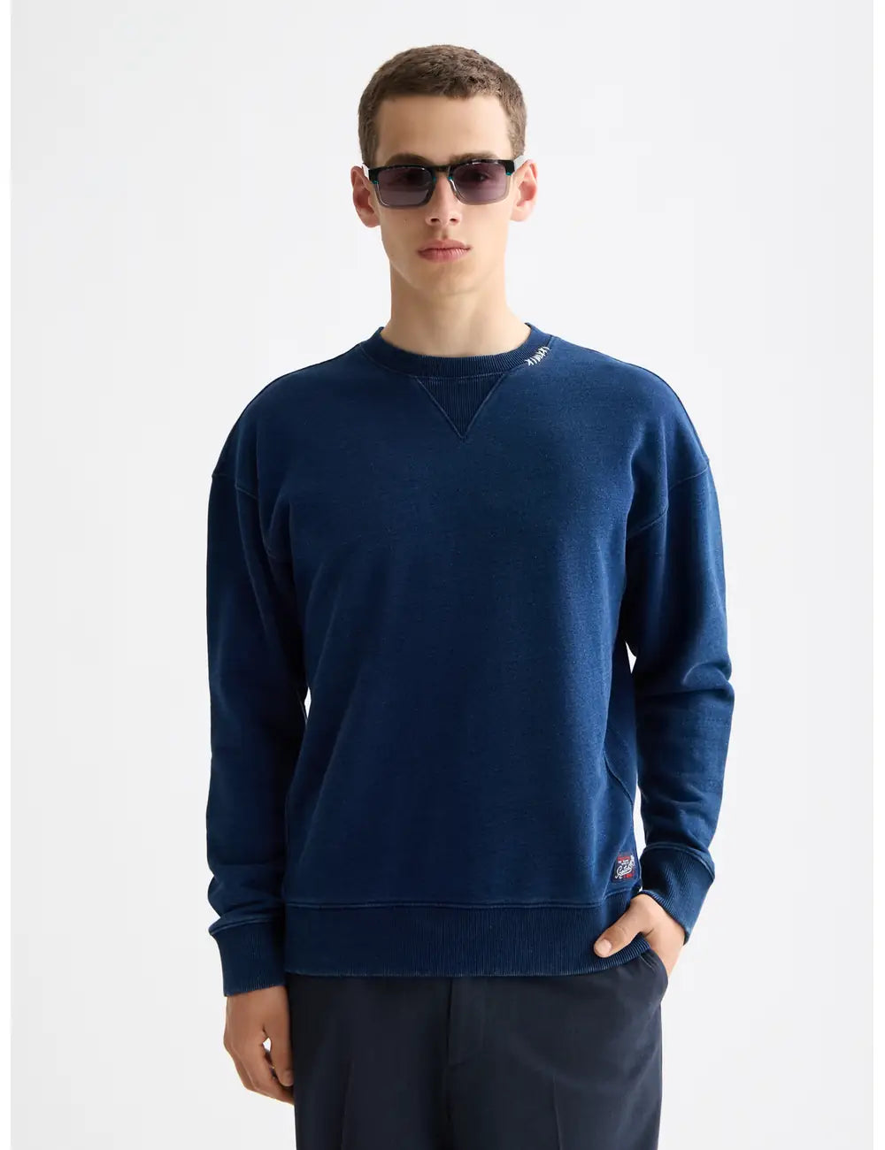 Navy Indigo Crew Neck Sweat With Print Details front view by Scotch & Soda