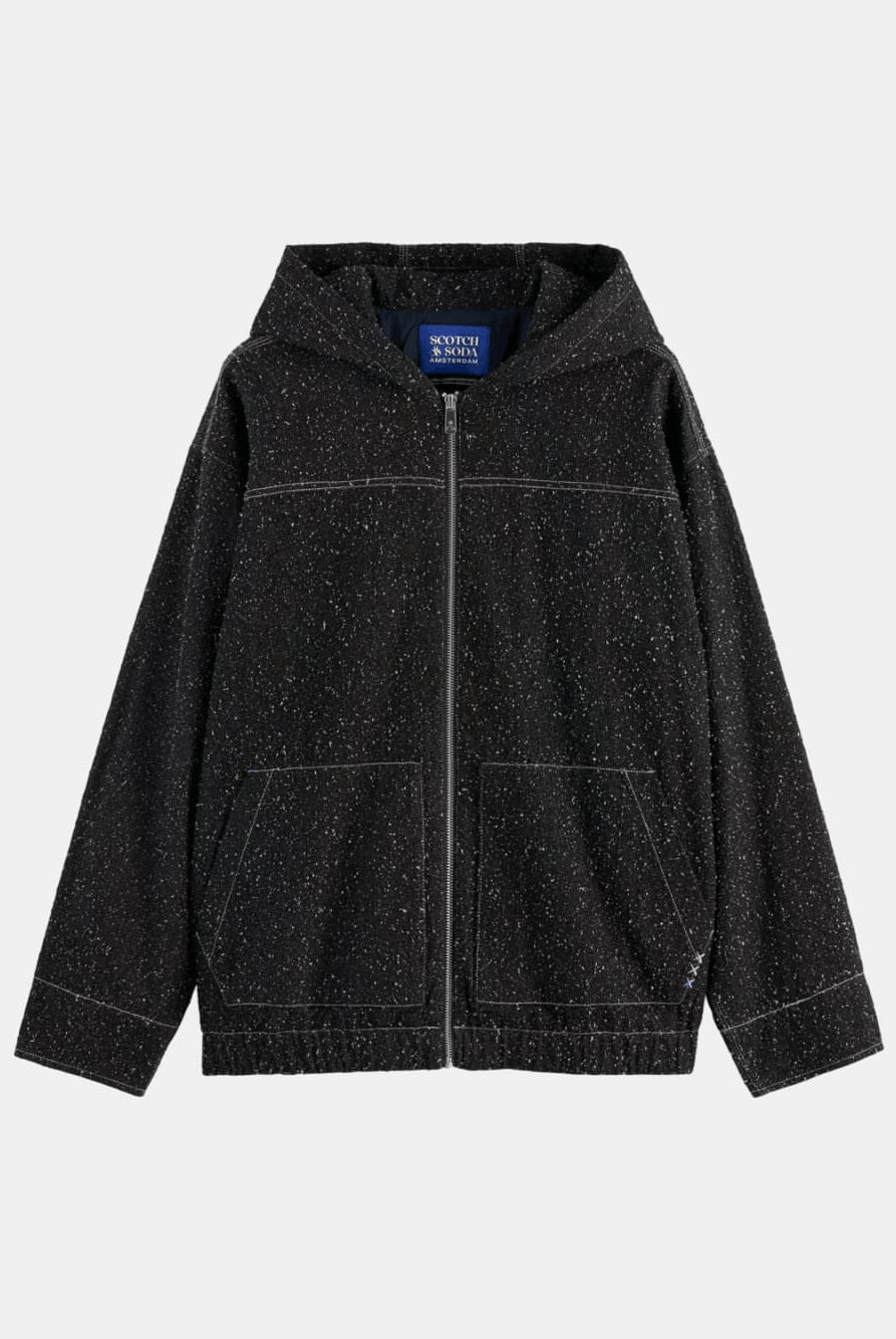 hooded-denim-jacket-black-snow front view by Scotch & Soda