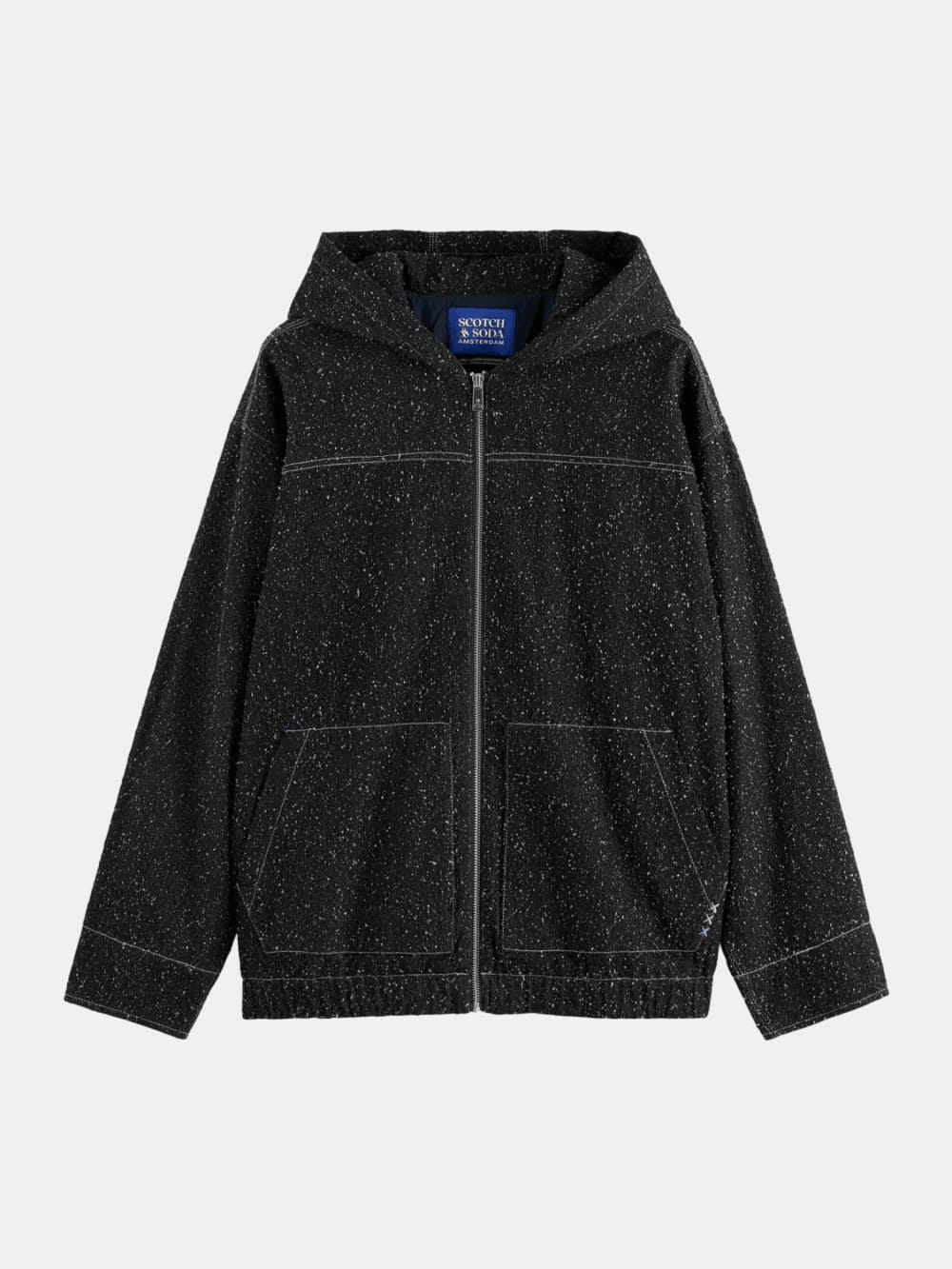 hooded-denim-jacket-black-snow front view by Scotch & Soda