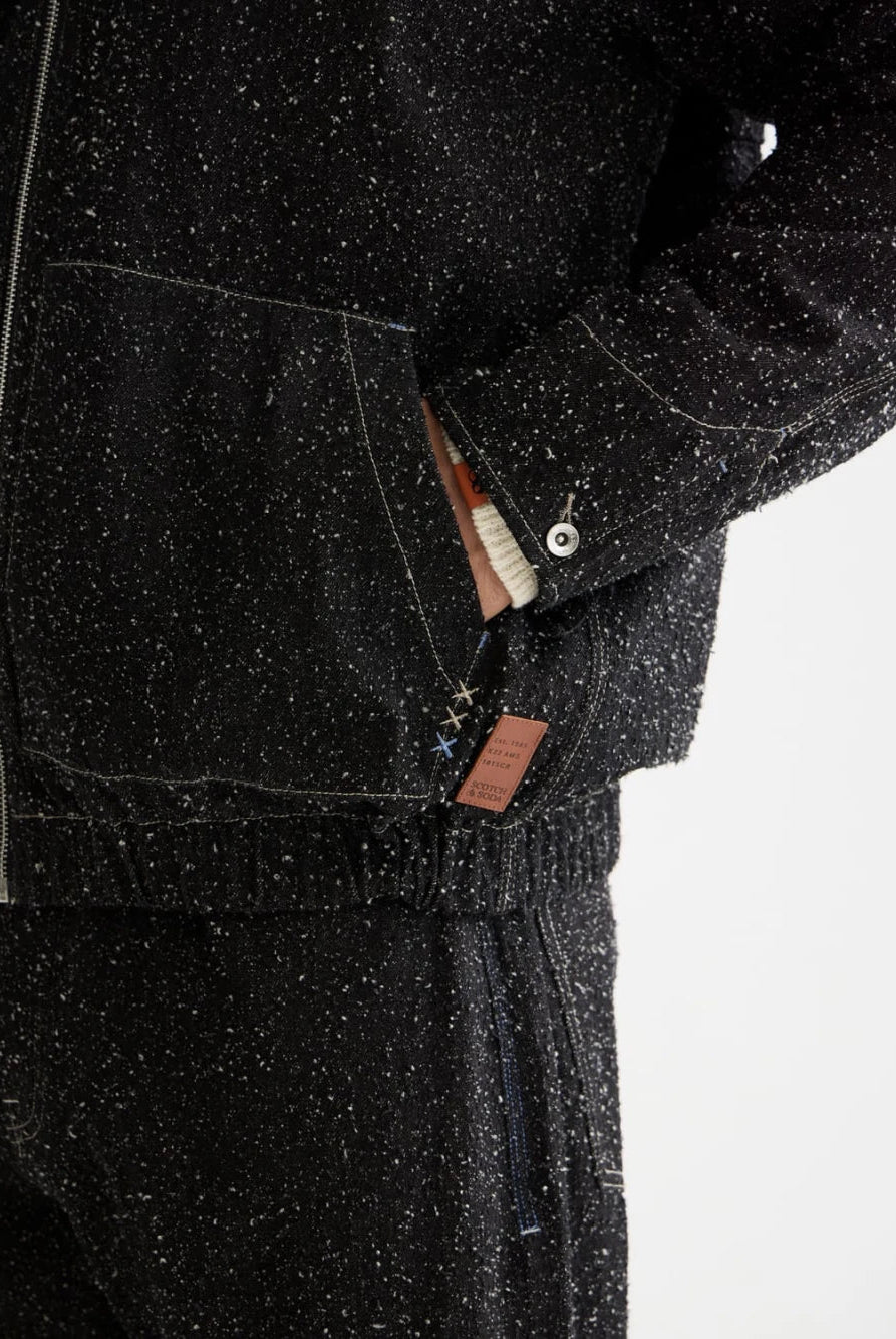 hooded-denim-jacket-black-snow detail shot by Scotch & Soda