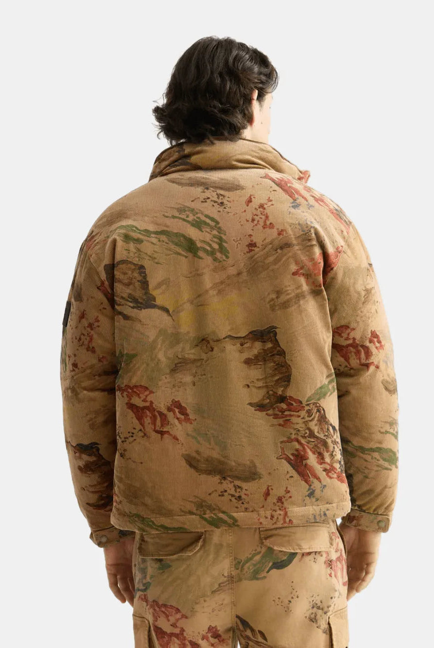 Mountain Print Corduroy Puffer back view showing fit and finish by Scotch & Soda