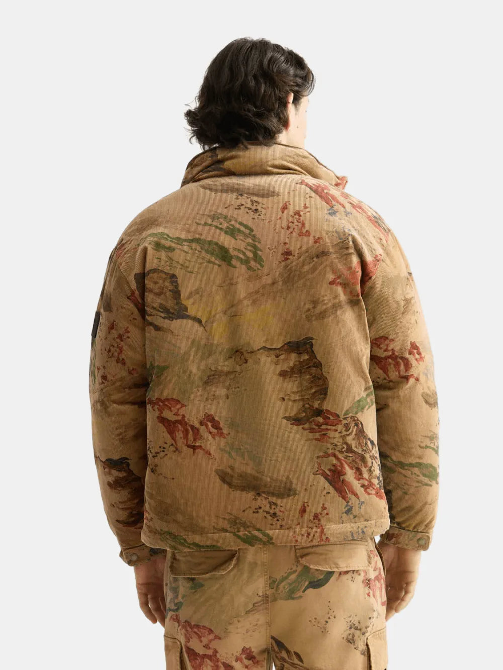 Mountain Print Corduroy Puffer back view showing fit and finish by Scotch & Soda