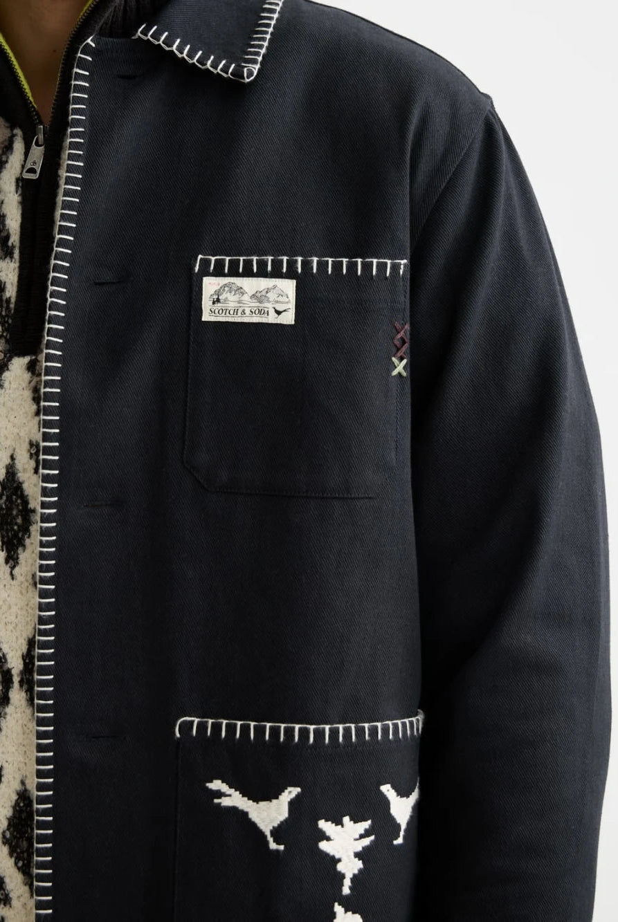 embroidered-cotton-blend-worker-jacket detail shot by Scotch & Soda