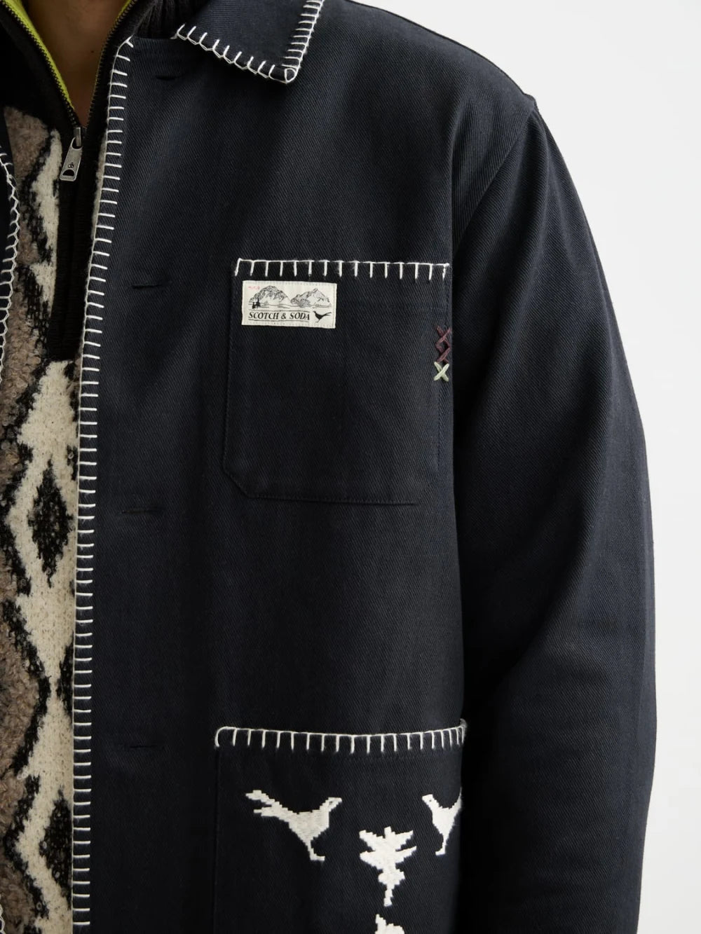 embroidered-cotton-blend-worker-jacket detail shot by Scotch & Soda