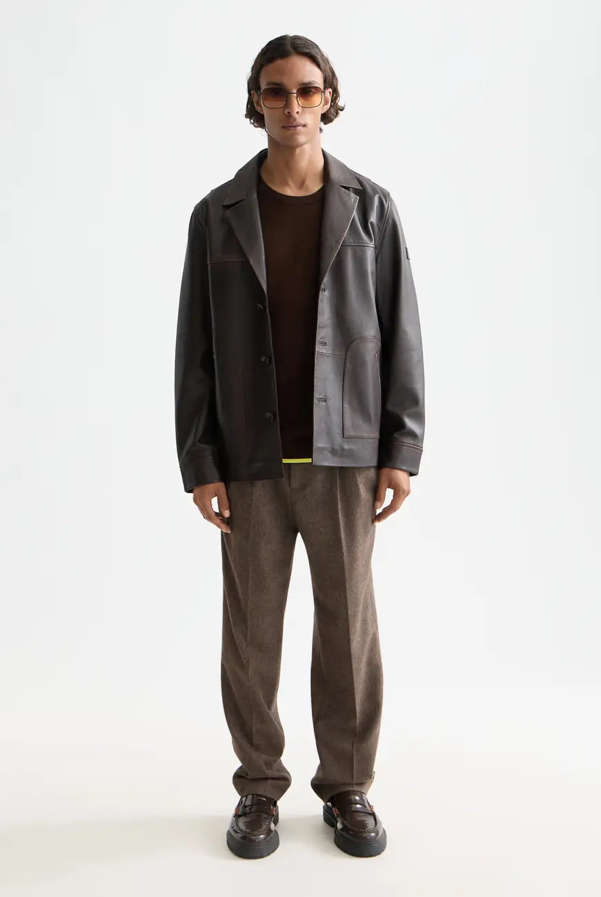 Vintage Leather Blazer Dark full model shot showing overall fit by Scotch & Soda