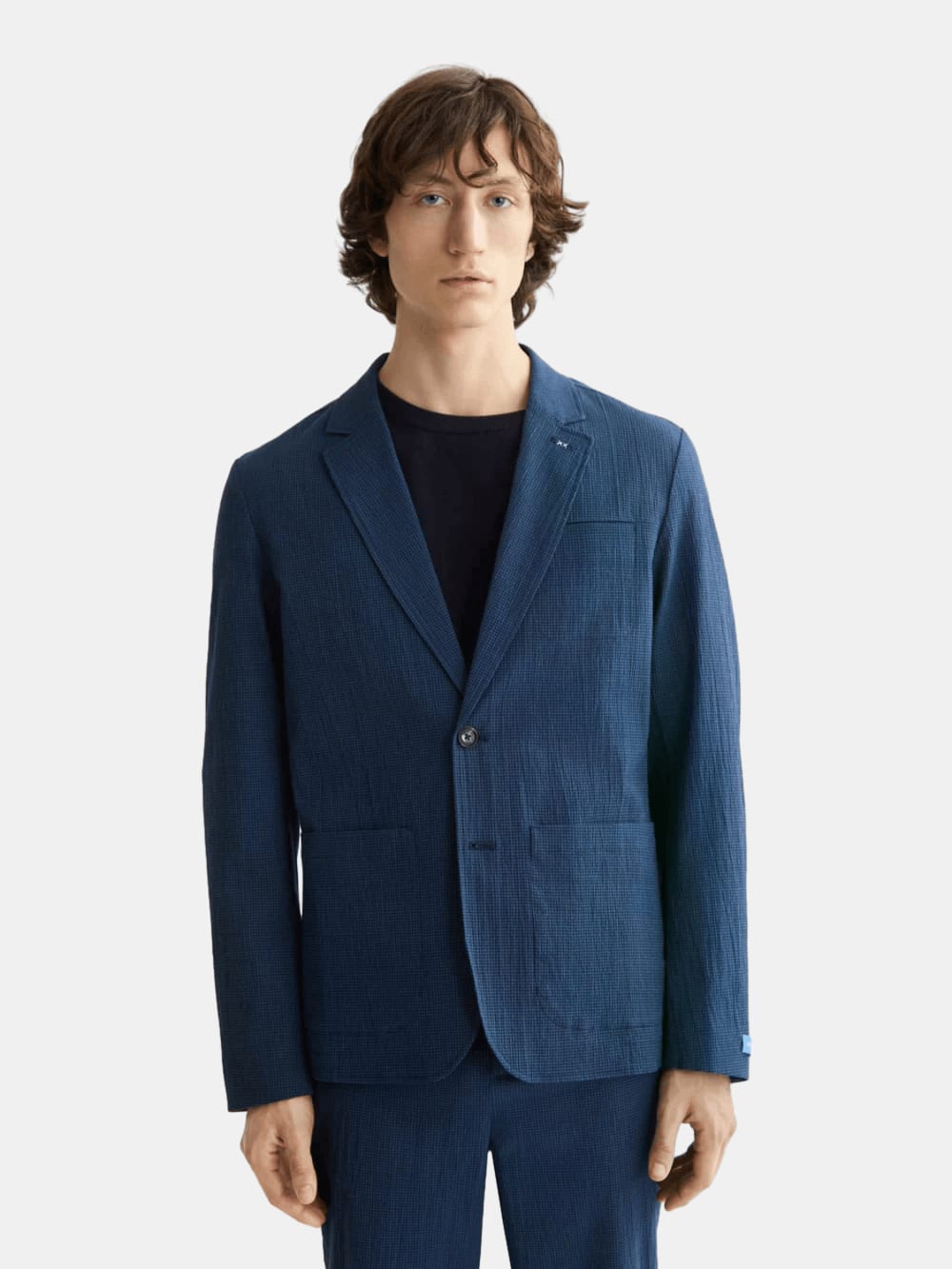 regular-fit-unconstructed-cotton-blend-seersucker-blazer front view by Scotch & Soda
