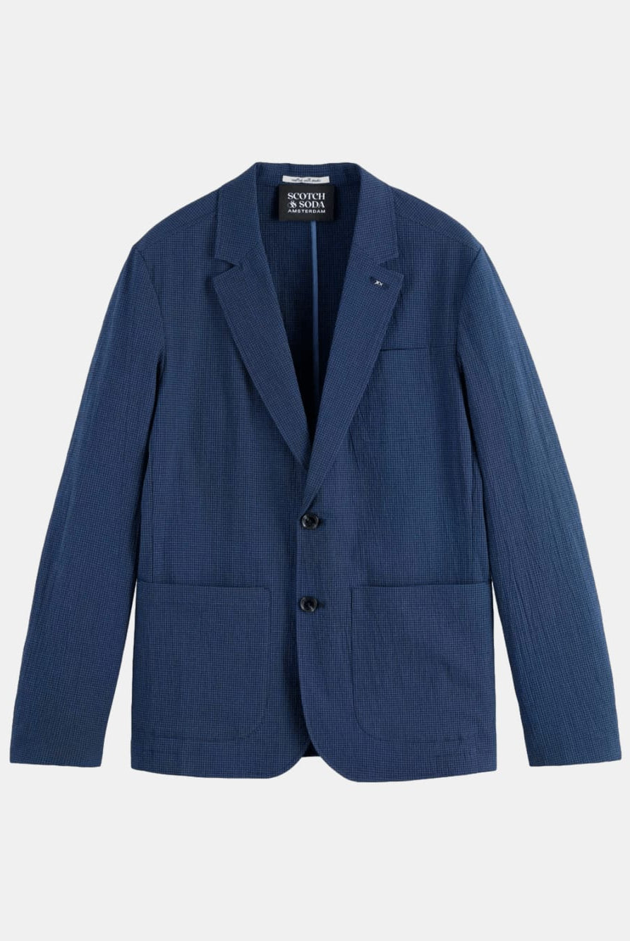 regular-fit-unconstructed-cotton-blend-seersucker-blazer back view by Scotch & Soda