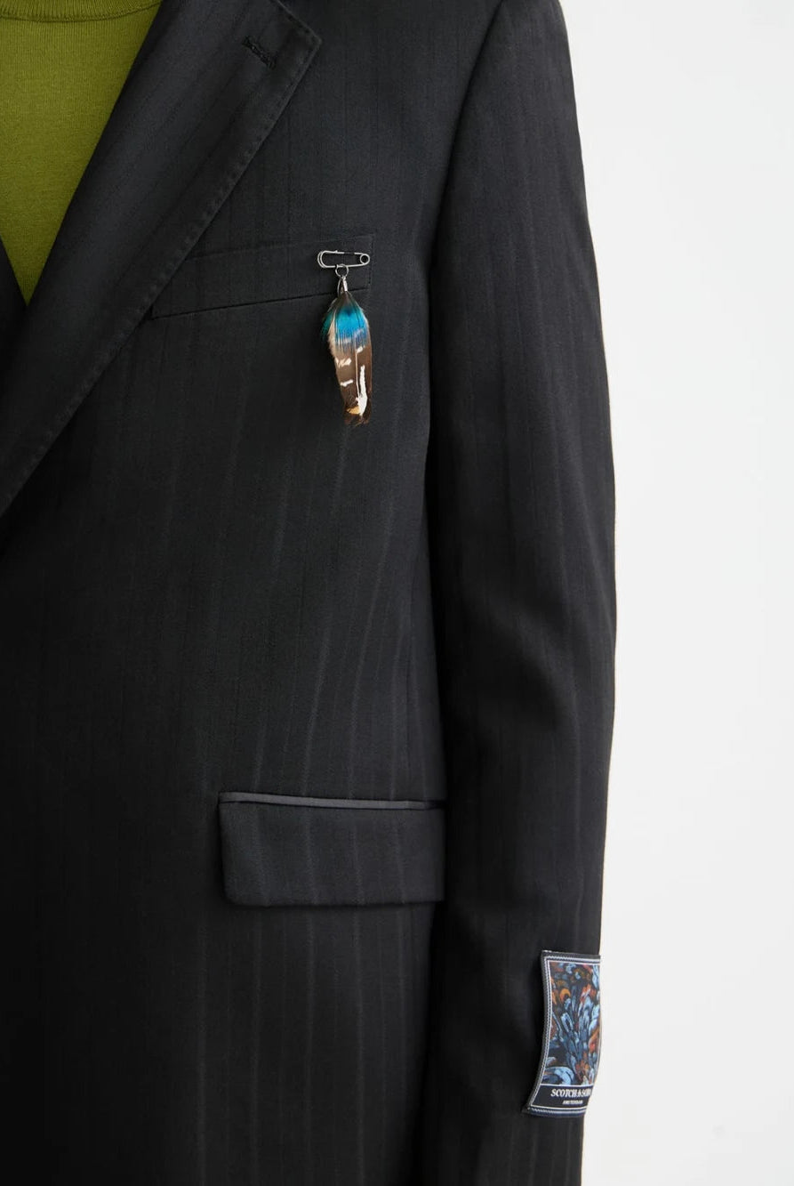 festive-double-breasted-structured-stripe-relaxed-fit-blazer detail shot by Scotch & Soda