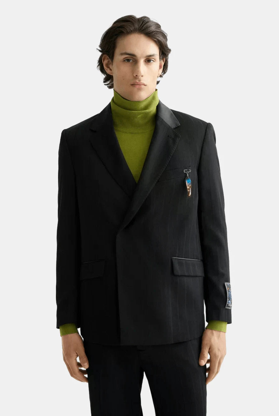 festive-double-breasted-structured-stripe-relaxed-fit-blazer front view by Scotch & Soda