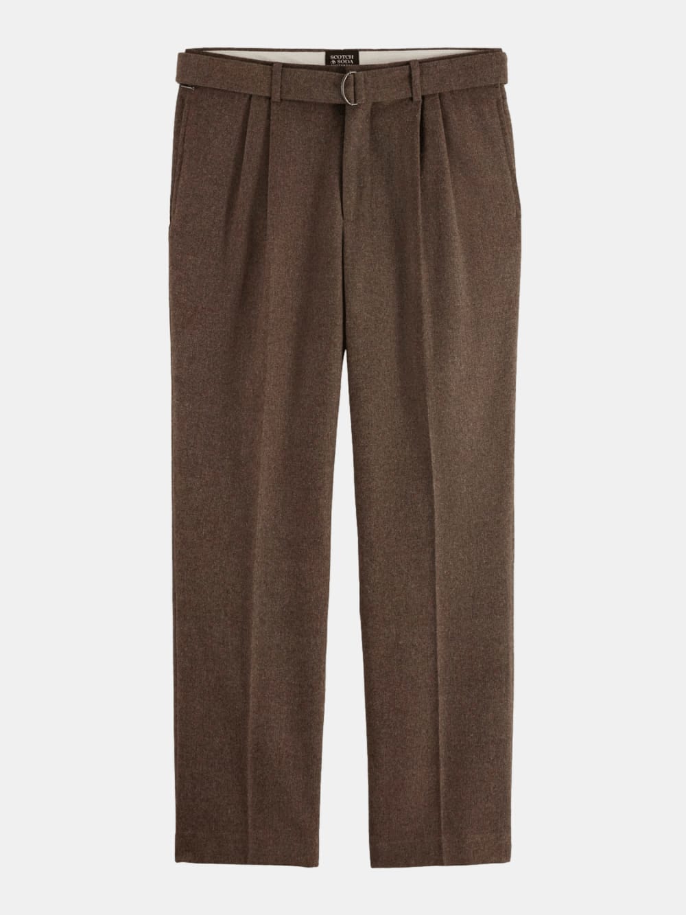 yarn-dyed-wool-blend-relaxed-straight-pleated-chino front view by Scotch & Soda