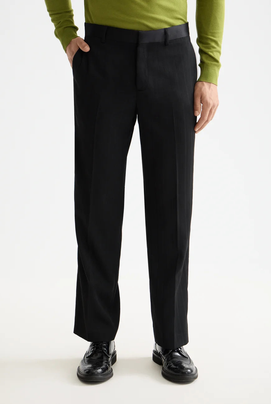 Stripe Chino Pants close-up on model showing fit and detail by Scotch & Soda