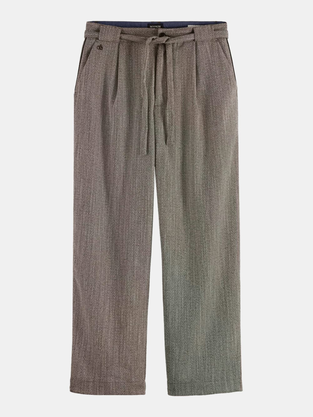 herringbone-yarn-dyed-pleated-baggy-fit-chino front view by Scotch & Soda