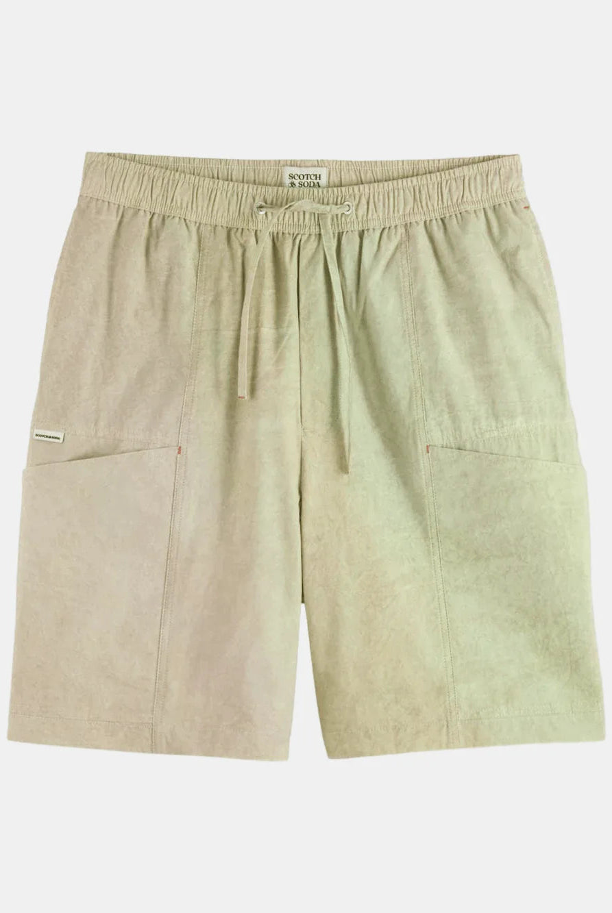 washed-nylon-blend-poplin-wide-fit-cargo-bermuda front view by Scotch & Soda