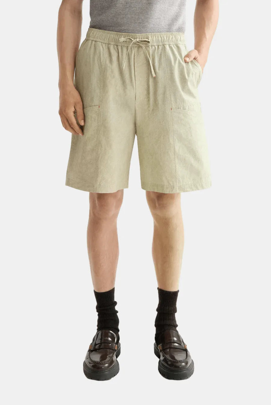 washed-nylon-blend-poplin-wide-fit-cargo-bermuda front view by Scotch & Soda