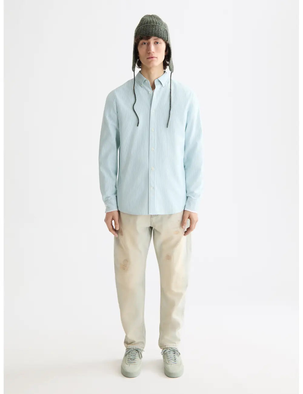 Striped Oxford Shirt full model shot showing overall fit by Scotch & Soda