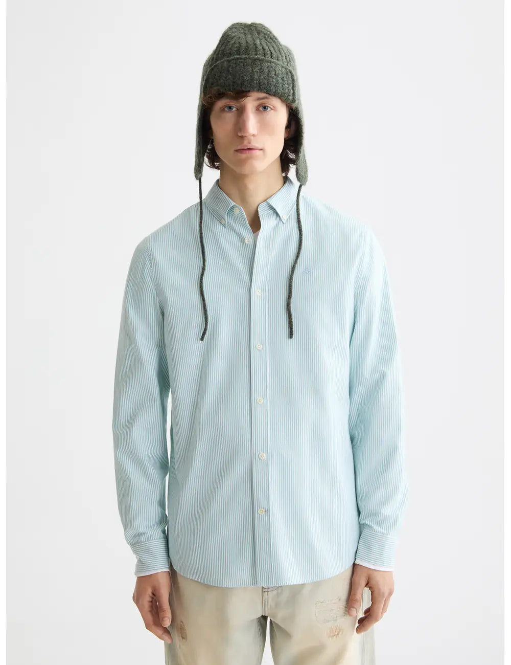 Striped Oxford Shirt close-up on model showing fit and detail by Scotch & Soda