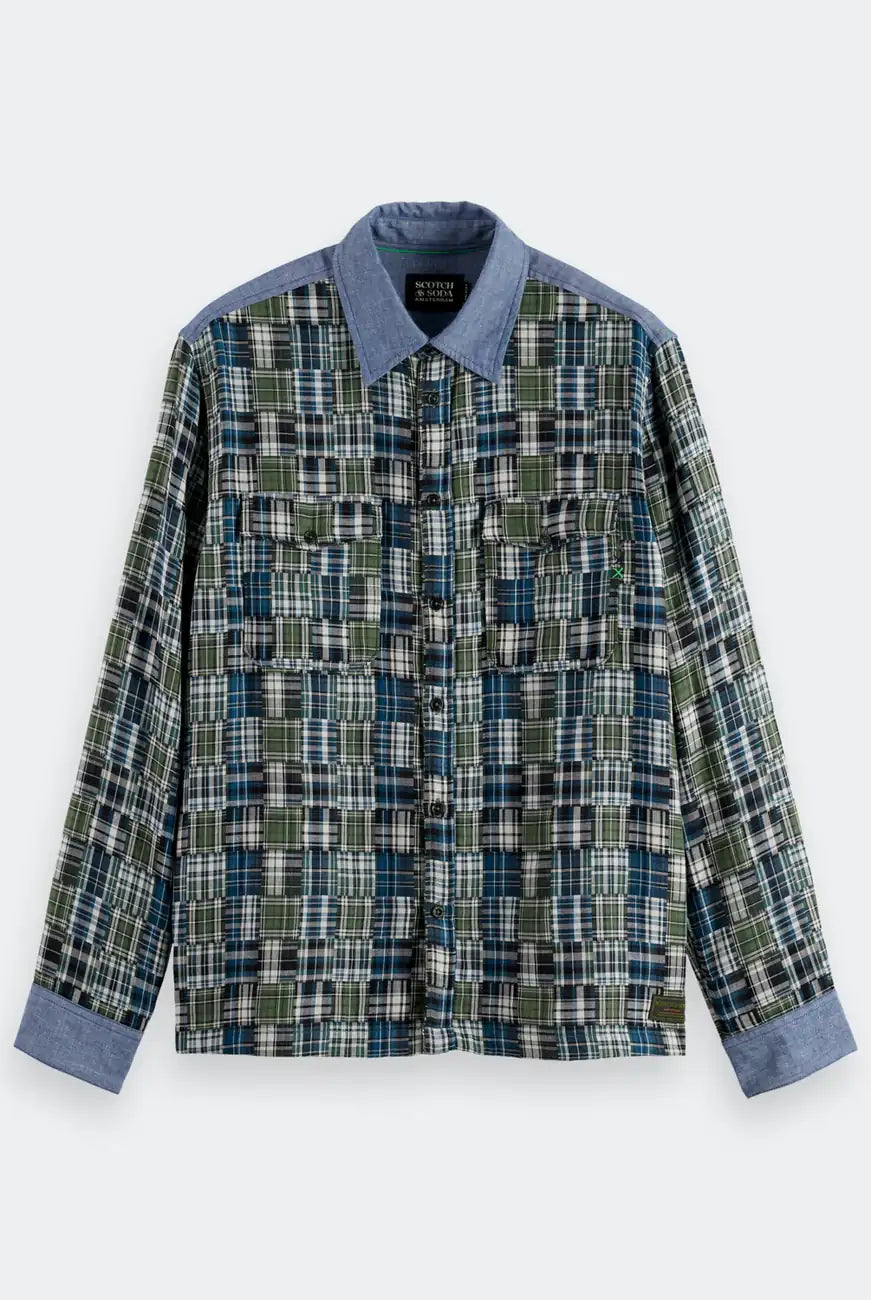 Patchwork Flannel Shirt flat lay front view by Scotch & Soda