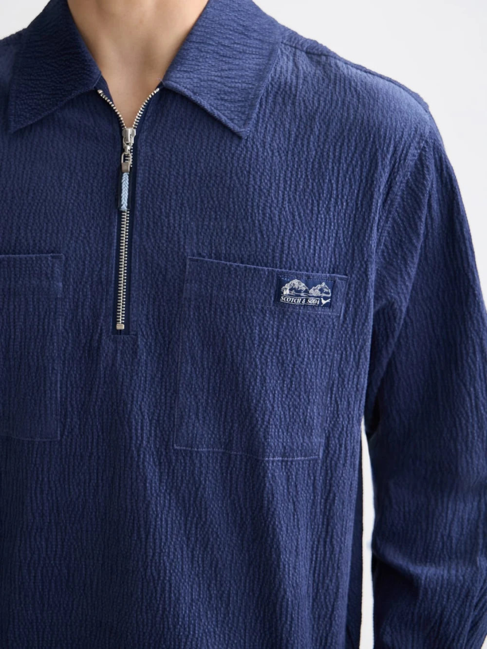 1/4 Zip Corduroy Shirt detail shot of fabric and craftsmanship by Scotch & Soda