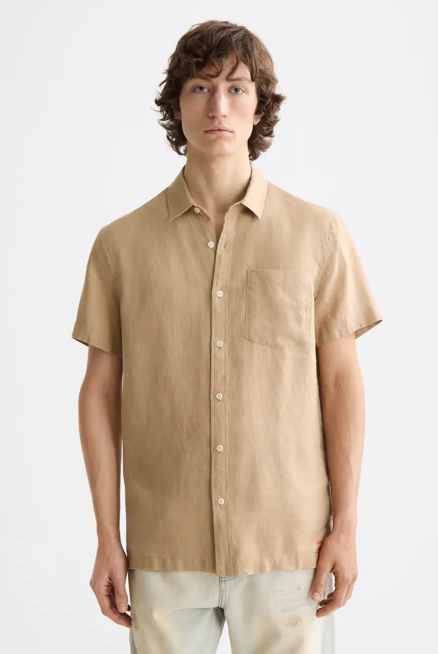 Linen Short Sleeve Shirt close-up on model showing fit and detail by Scotch & Soda
