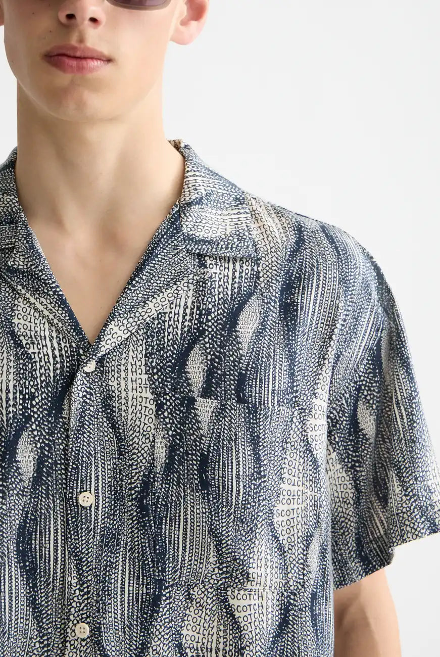 Printed Tencel Shirt close-up on model showing fit and detail by Scotch & Soda