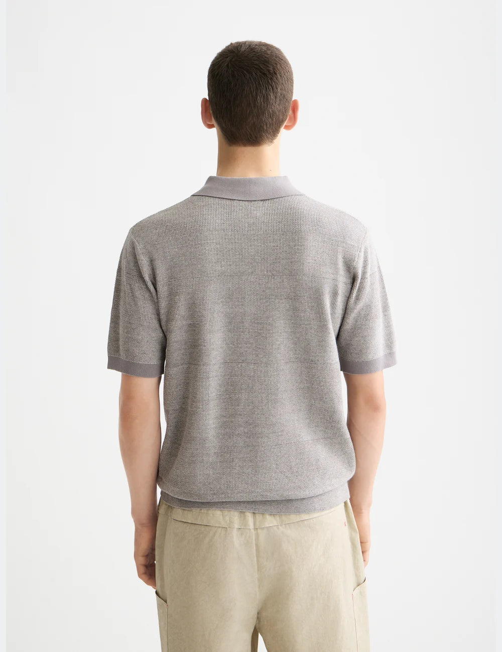 Knitted Striped Polo flat lay back view by Scotch & Soda