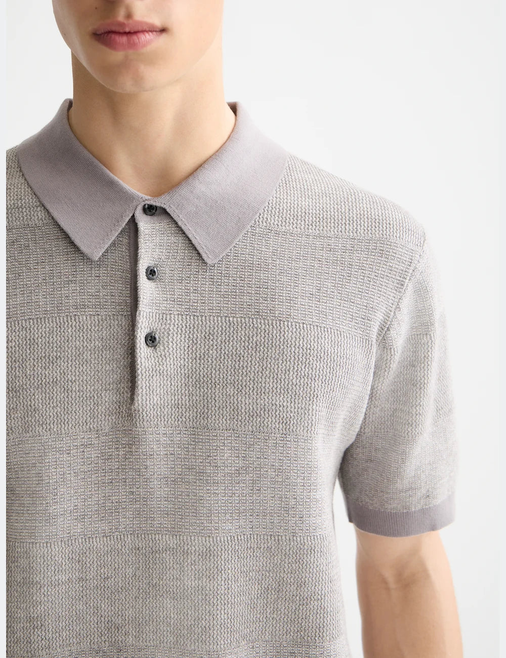Knitted Striped Polo detail view by Scotch & Soda