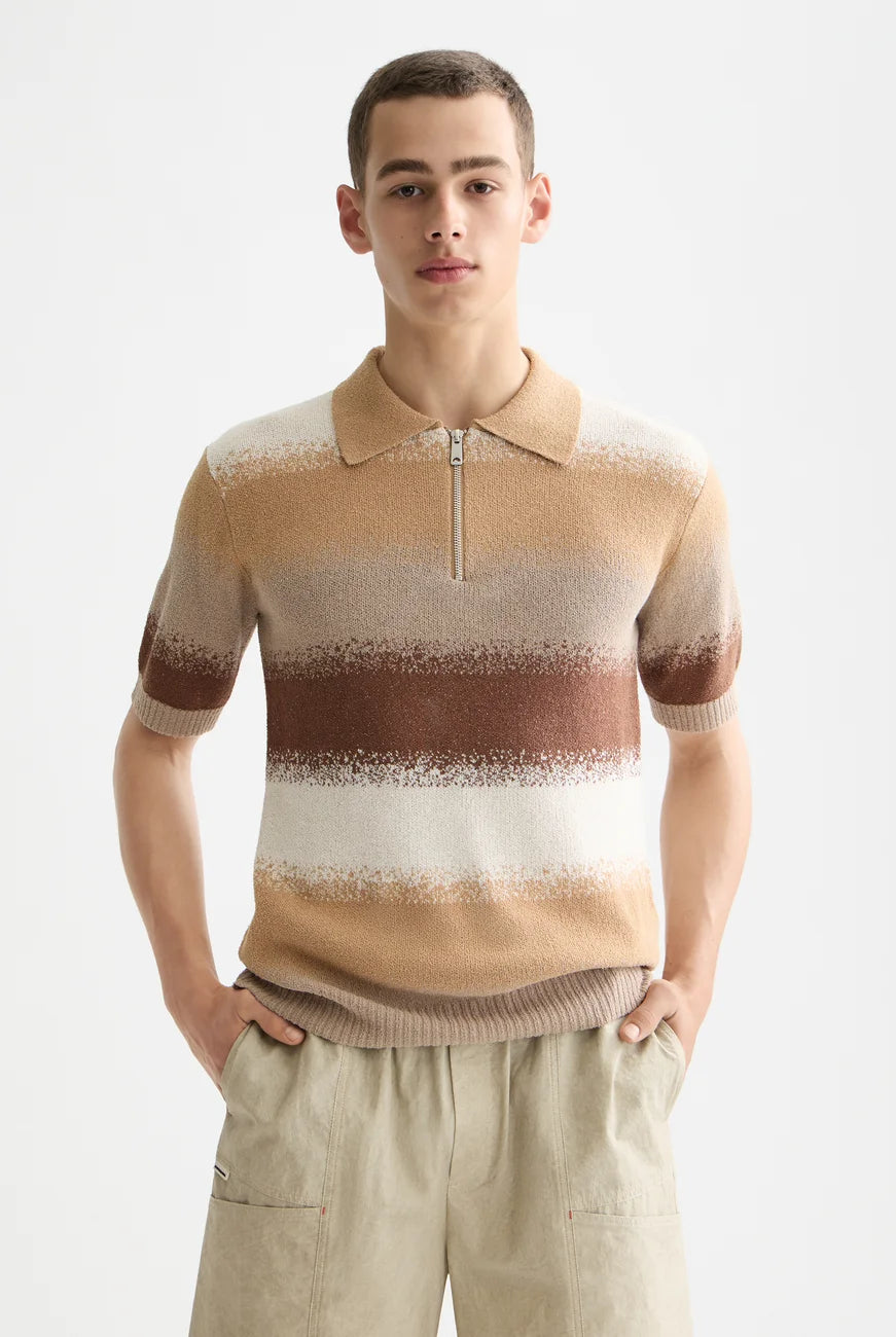 Knitted Degrade Polo close-up on model showing fit and detail by Scotch & Soda