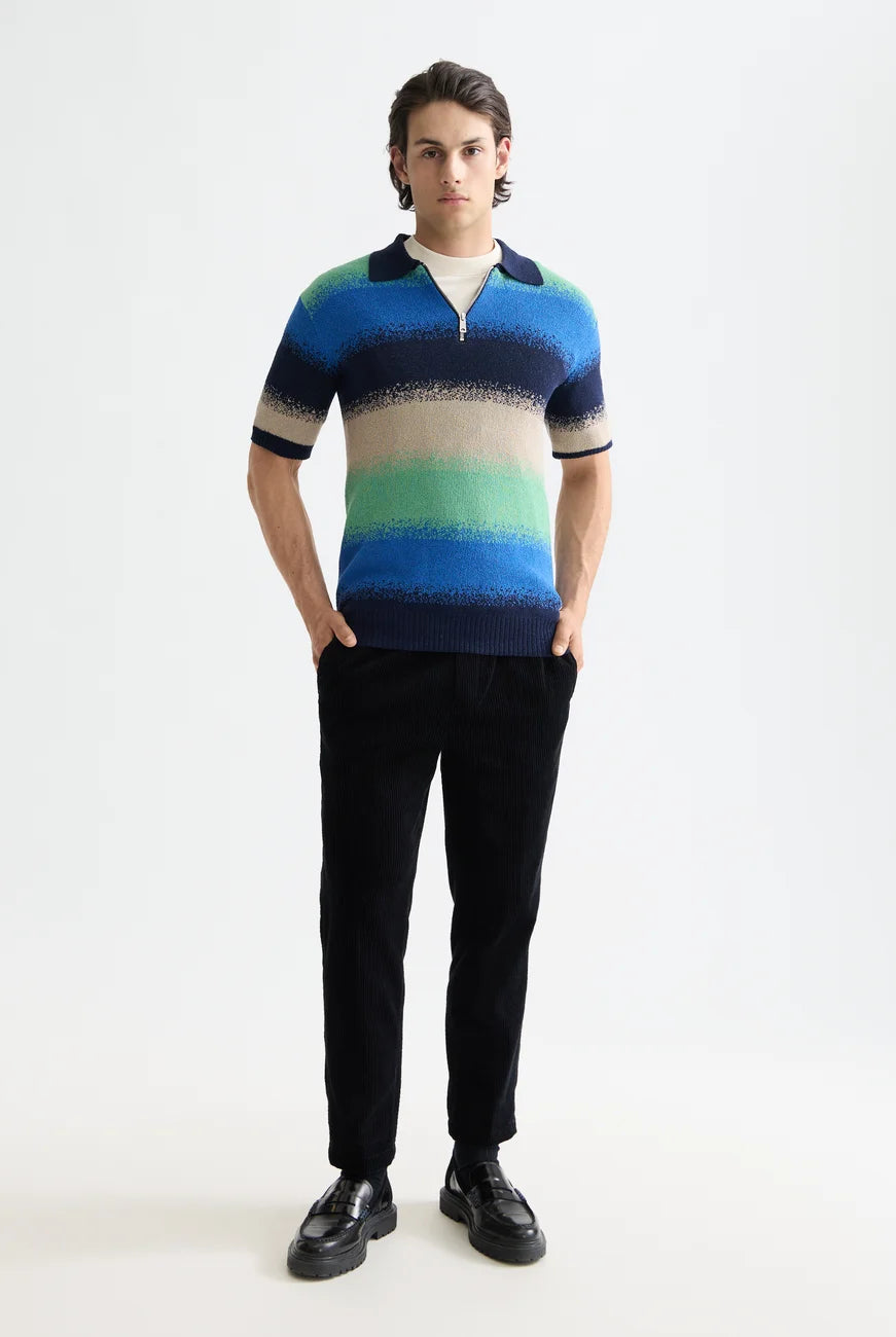 Knitted Degrade Polo full model shot showing overall fit by Scotch & Soda