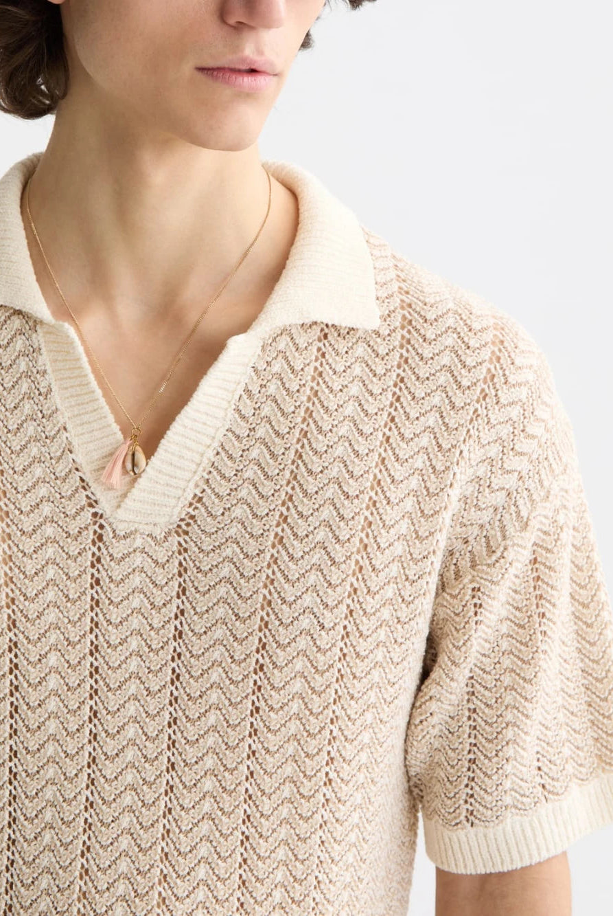open-structured-knitted-v-neck-polo detail shot by Scotch & Soda