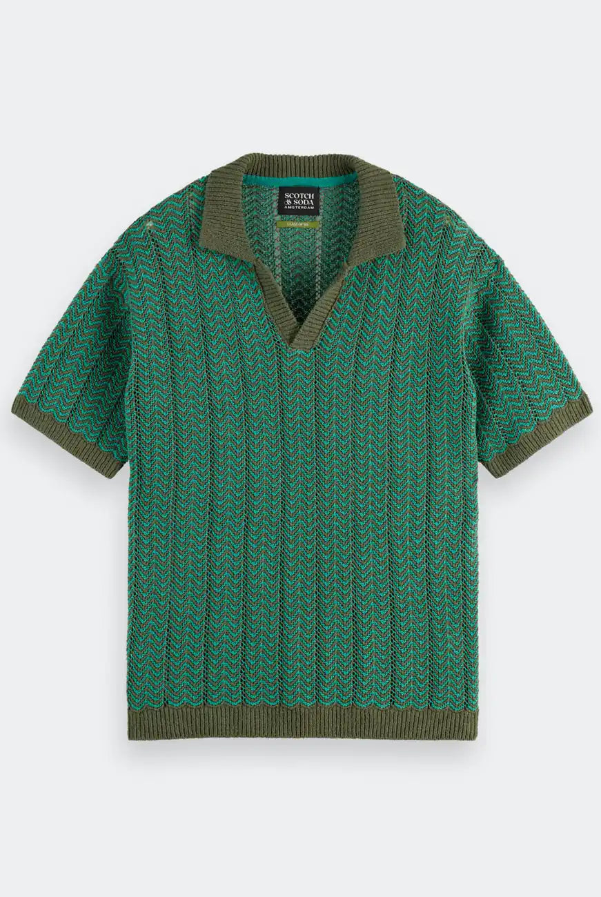 Knitted V Neck Polo flat lay front view by Scotch & Soda