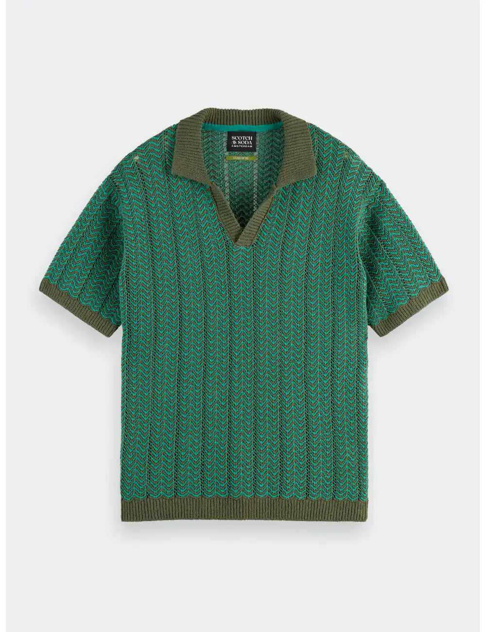 Knitted V Neck Polo flat lay front view by Scotch & Soda