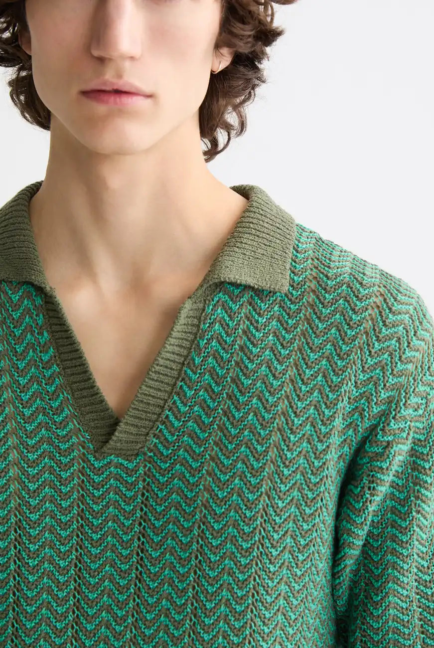 Knitted V Neck Polo detail view by Scotch & Soda