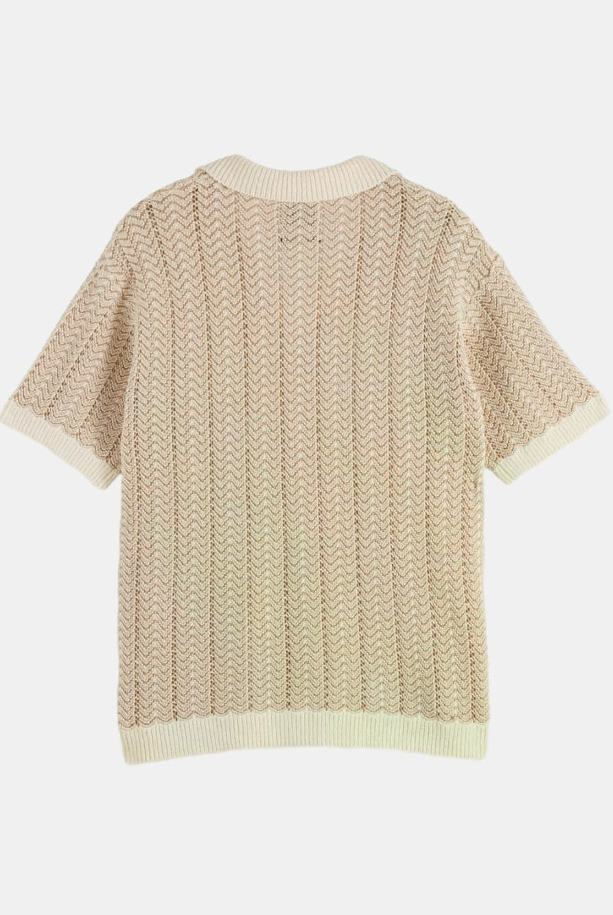 open-structured-knitted-v-neck-polo detail view by Scotch & Soda