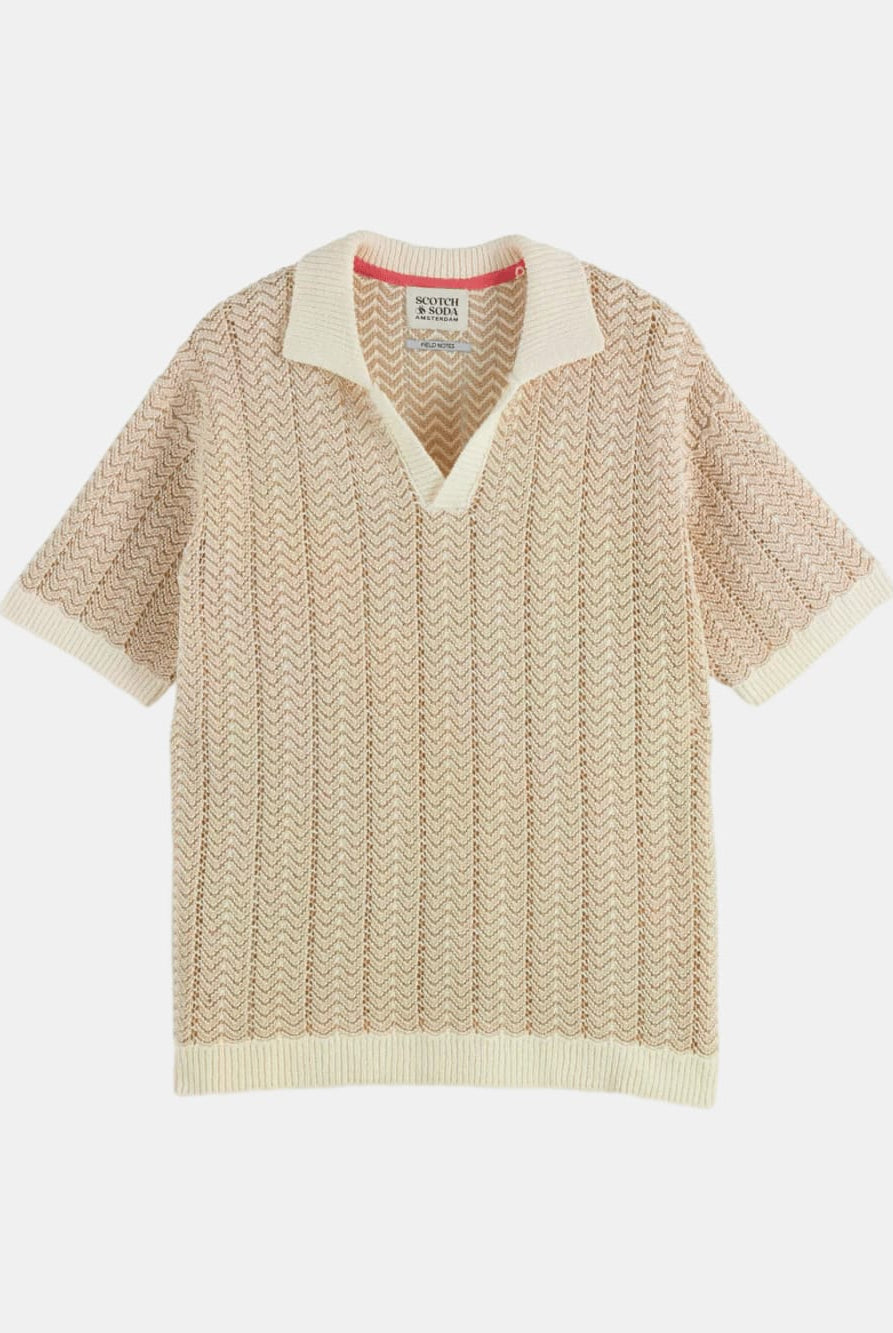 open-structured-knitted-v-neck-polo back view by Scotch & Soda