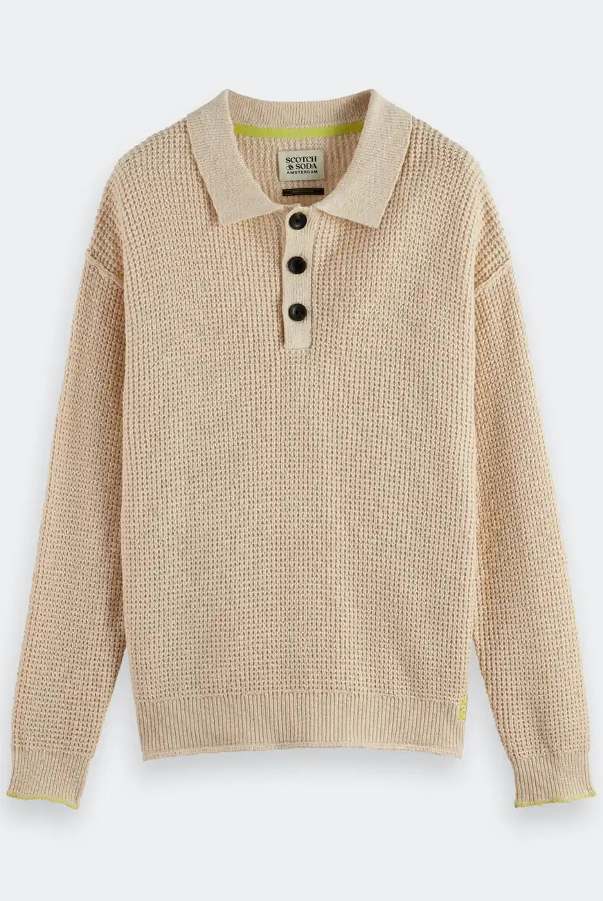 Waffle Stitch Dropped Shoulder flat lay front view by Scotch & Soda